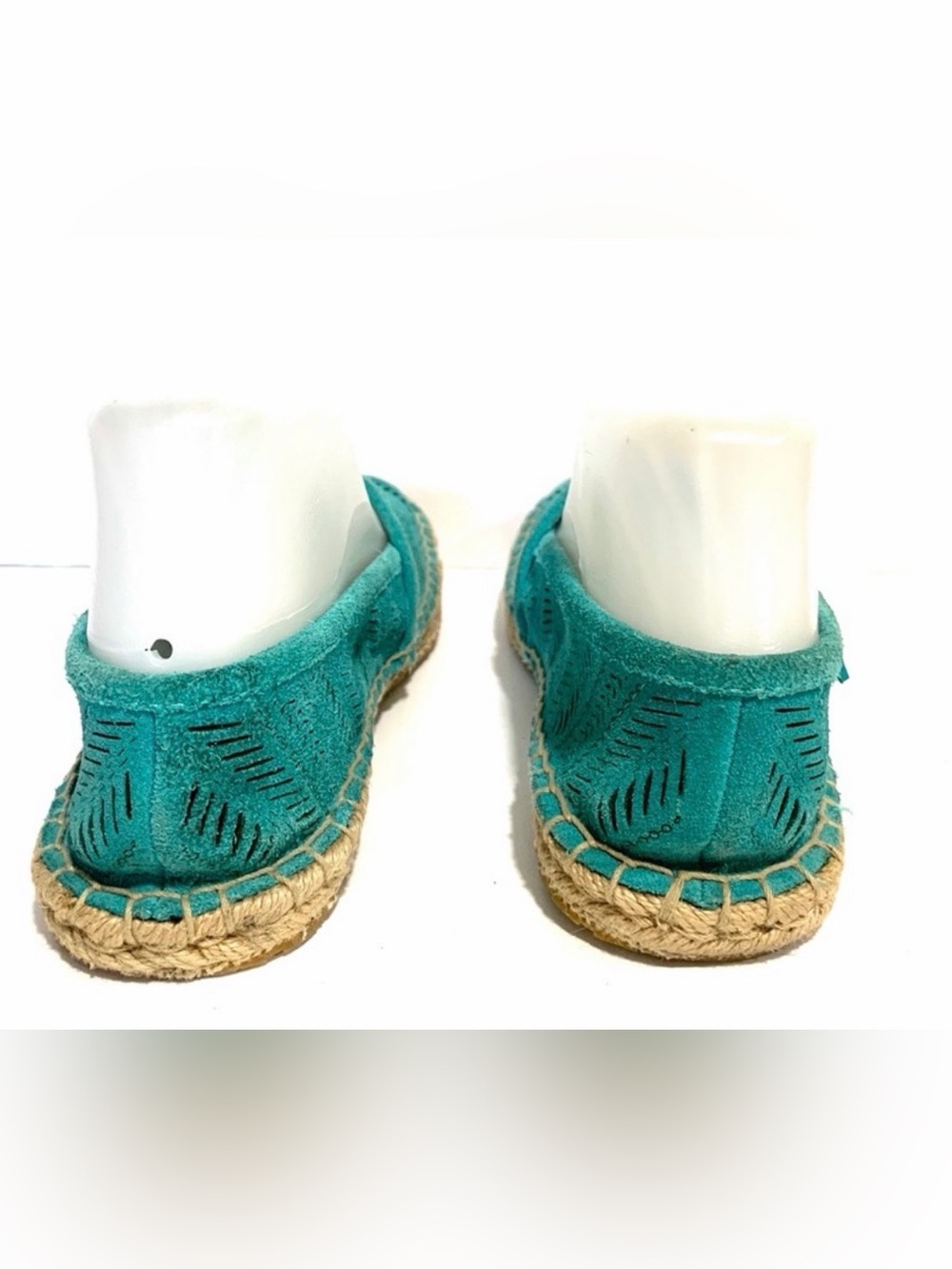 Coach Justeen Turquoise Blue Perforated Suede Whipstitched Espadrille Flats Sz 5 - Picture 5 of 15